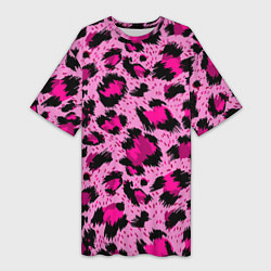 Футболка женская длинная Розовый леопард, цвет: 3D-принт