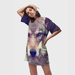 Футболка женская длинная Angry Wolf, цвет: 3D-принт — фото 2