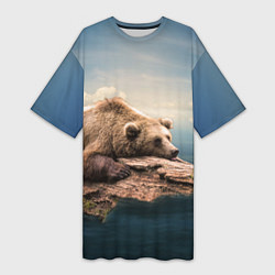 Женская длинная футболка Грустный медведь