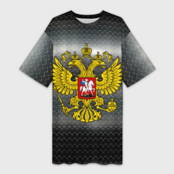 Женская длинная футболка Герб России на металлическом фоне