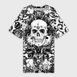 Женская длинная футболка Grunge Skull
