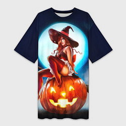 Женская длинная футболка Ведьма на тыкве