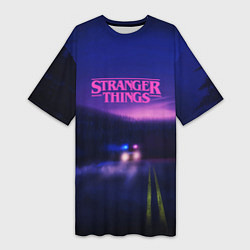 Футболка женская длинная Stranger Things: Neon Road, цвет: 3D-принт
