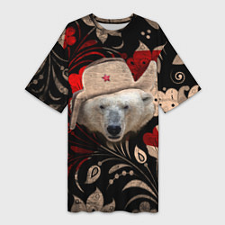 Женская длинная футболка Медведь в ушанке