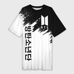 Футболка женская длинная BTS: White & Black, цвет: 3D-принт