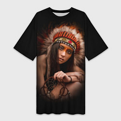 Женская длинная футболка Индейская девушка