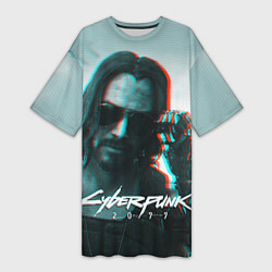 Женская длинная футболка Cyberpunk 2077: Keanu Reeves