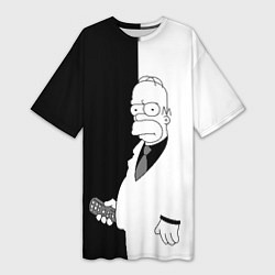 Женская длинная футболка Гомер Симпсон - в смокинге - black and white