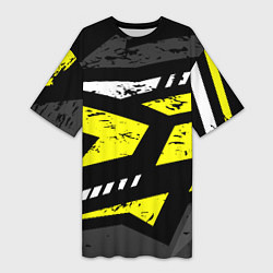 Женская длинная футболка Black yellow abstract sport style