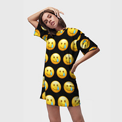 Футболка женская длинная New Emoji, цвет: 3D-принт — фото 2