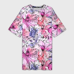 Женская длинная футболка Акварельные цветы