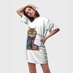 Футболка женская длинная Кот в очках, цвет: 3D-принт — фото 2