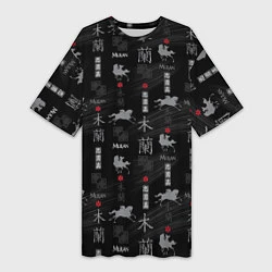 Футболка женская длинная Mulan Black Pattern, цвет: 3D-принт