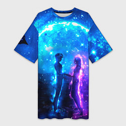 Женская длинная футболка Внеземная пара луна ночь