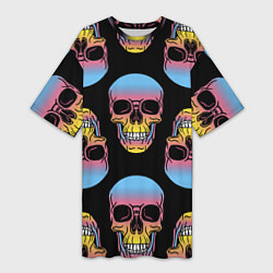 Женская длинная футболка Neon skull!