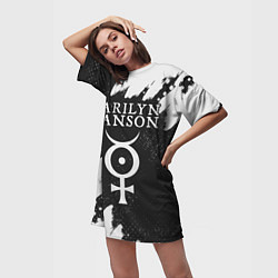 Футболка женская длинная MARILYN MANSON М МЭНСОН, цвет: 3D-принт — фото 2
