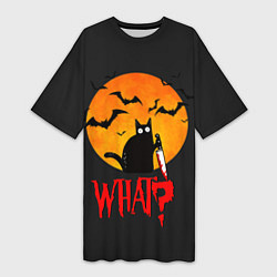 Женская длинная футболка What Cat Halloween