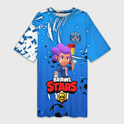 Футболка женская длинная BRAWL STARS SHELLY PSG, цвет: 3D-принт