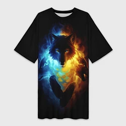 Женская длинная футболка Волки в огне