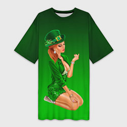 Женская длинная футболка Девушка лепрекон в зеленом
