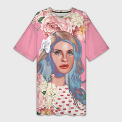 Женская длинная футболка Лана дел рей в цветах