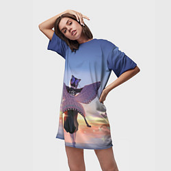 Футболка женская длинная КЛИНОК РАССЕКАЮЩИЙ ДЕМОНОВ, цвет: 3D-принт — фото 2