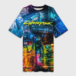 Футболка женская длинная Сyberpunk City, цвет: 3D-принт