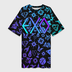Футболка женская длинная EXO K-POP LogoBombing, цвет: 3D-принт