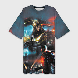 Женская длинная футболка Batman, Cyborg VS Steppenwolf
