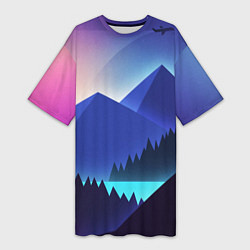 Женская длинная футболка Неоновые горы