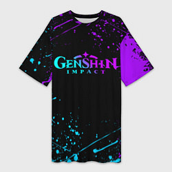 Женская длинная футболка GENSHIN IMPACT NEON LOGO