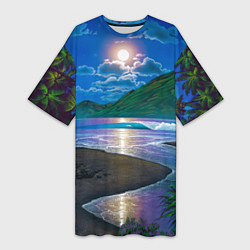 Женская длинная футболка Гавайский пейзаж