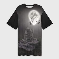 Женская длинная футболка Мопс и луна