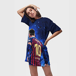 Футболка женская длинная Leo Messi Лео Месси 10, цвет: 3D-принт — фото 2