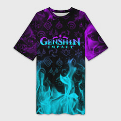 Женская длинная футболка GENSHIN IMPACT НЕОНОВЫЙ ОГОНЬ