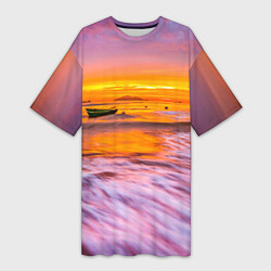 Женская длинная футболка Закат на пляже