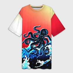 Женская длинная футболка Кракен в Море Градиент