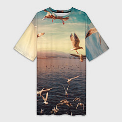 Женская длинная футболка Чайки на воде