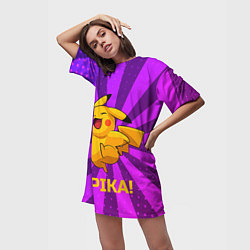 Футболка женская длинная Радостный Пикачу, цвет: 3D-принт — фото 2