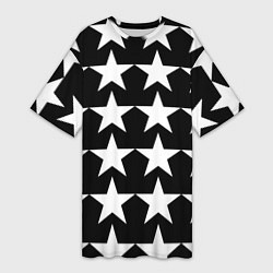 Футболка женская длинная Белые звёзды на чёрном фоне, цвет: 3D-принт