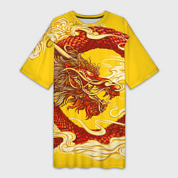 Футболка женская длинная Китайский Дракон, China Dragon, цвет: 3D-принт