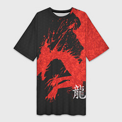 Женская длинная футболка Китайский Дракон брызгами