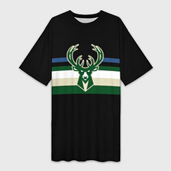 Футболка женская длинная Milwaukee Bucks форма Statement Edition, цвет: 3D-принт