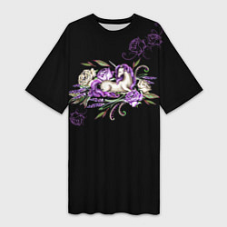 Женская длинная футболка Единорог среди роз