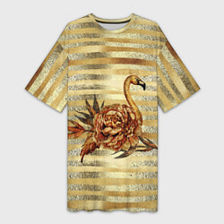Женская длинная футболка Золотой фламинго и цветок