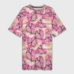Женская длинная футболка Розовый тропический узор