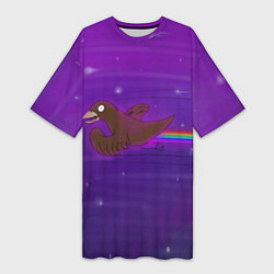 Футболка женская длинная Космическая птаха, цвет: 3D-принт