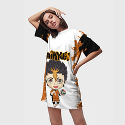 Футболка женская длинная Юу Нишиноя Nishinoya Yu Z, цвет: 3D-принт — фото 2