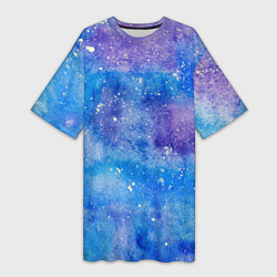 Женская длинная футболка Акварельные разводы и брызги красок