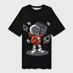 Женская длинная футболка Астронавт с магнитофоном